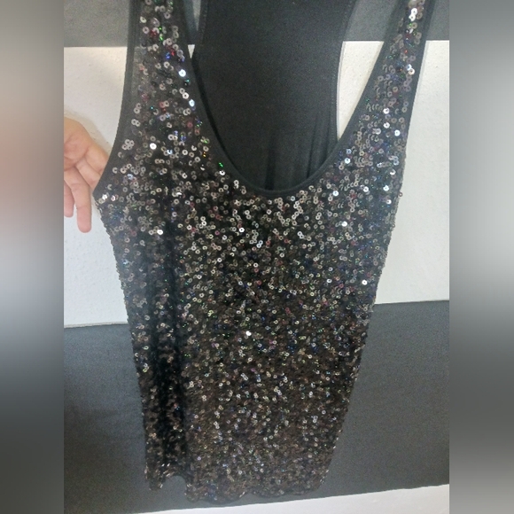 NEW Charlotte Russe Women Black sequined tank tee top - Picture 4 of 10